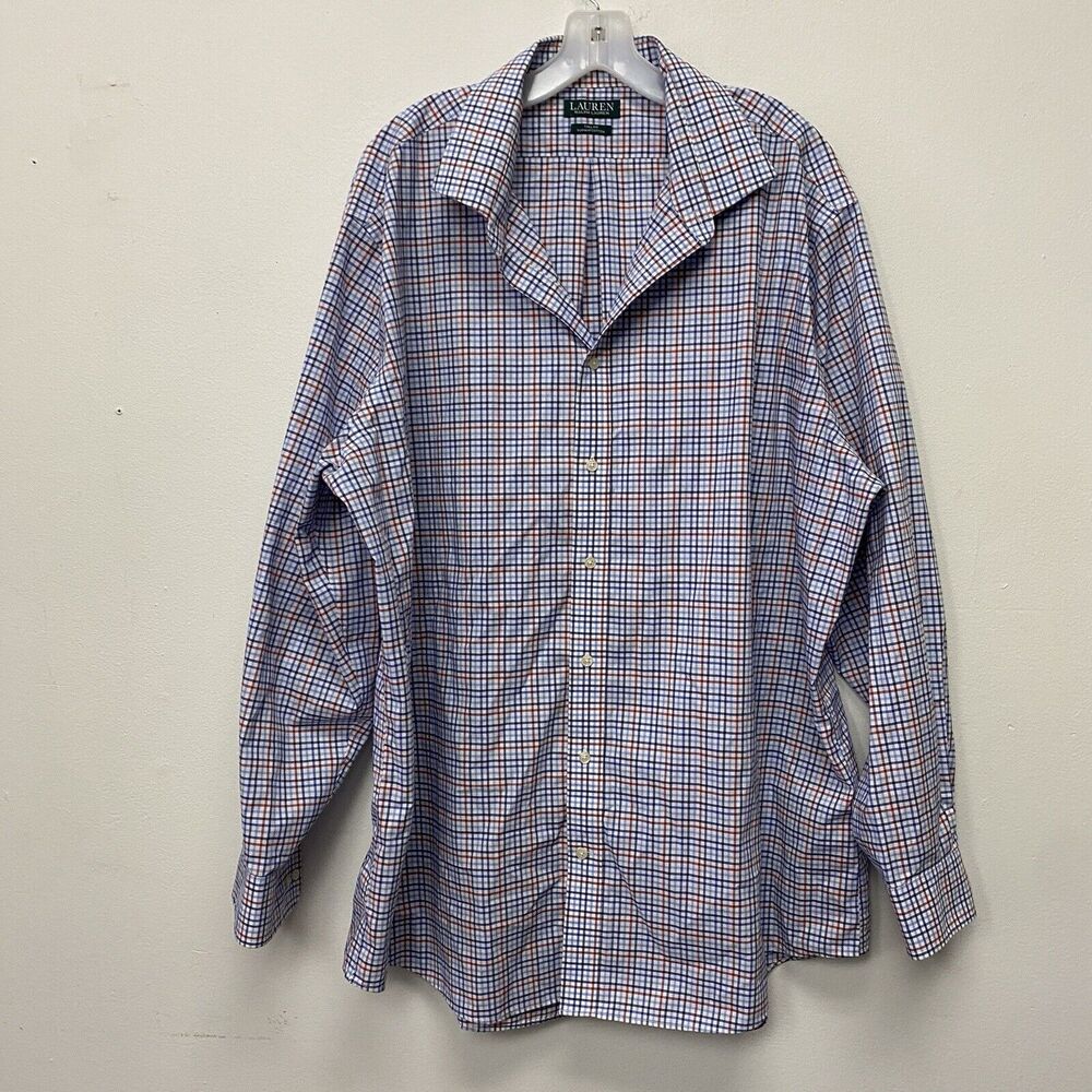 Lauren Ralph Lauren Shirt Mens 19 36/37 Tall Red Blue Oxford Button Down Polo